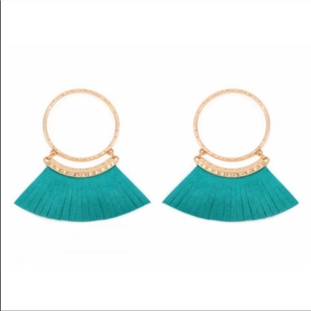 Nwt Turquoise Faux Leather Fringe Earrings